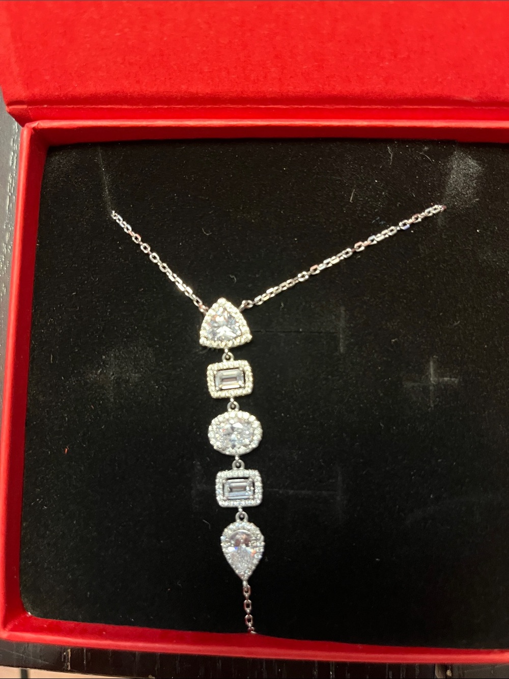 Sterling Silver CZ Drop Pendant Necklace in White